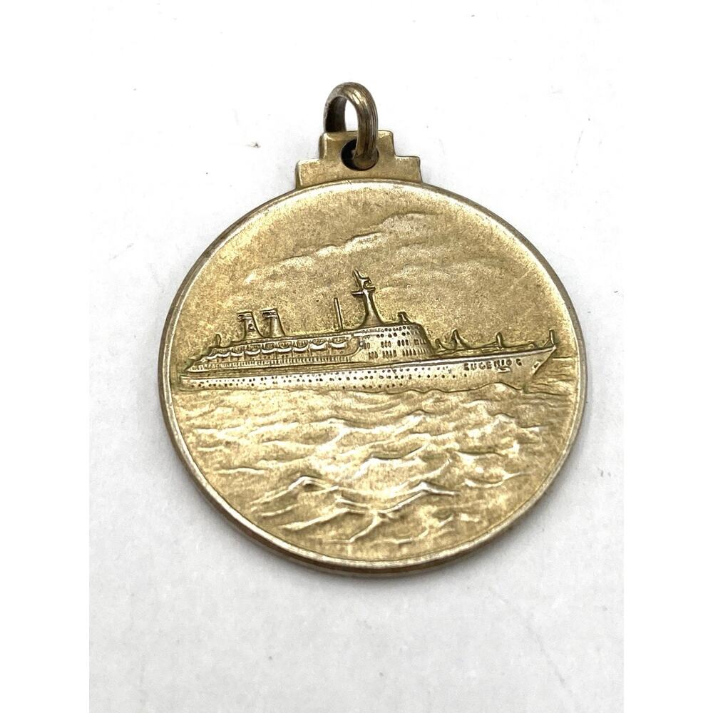 Vintage 800 Silver Linea C SS Eugenio C Cruise Boat Medal Pendant Charm Estate